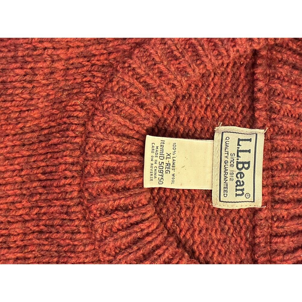 LL Bean 100% Lambswool Pullover Sweater Mens XL Reg Red/Orange Knit Herritage - Picture 4 of 7